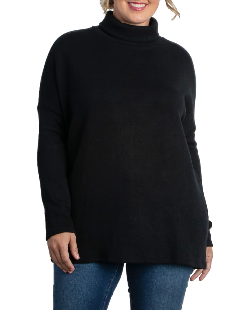 Womens black turtleneck tunic sweater top